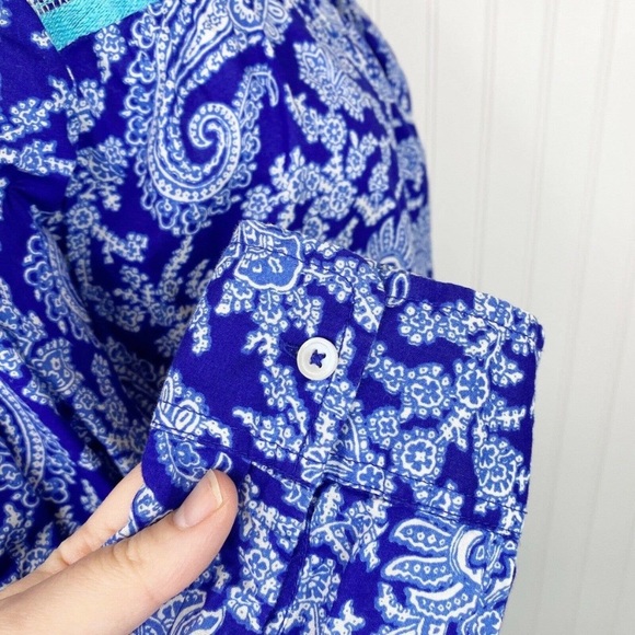 J. Crew Printed Peasant Paisley Top Boho Blouse Tunic E6540 Blue - Picture 9 of 13